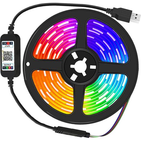 2 M Rgb 5050 Led-streifen, Musiksynchronisation, Bluetooth-app, 16 Millionen Farben, Einstellbare Helligkeit, Ip65, Für Tv-/computer-ambientebeleuchtung, Mehrfarbig
