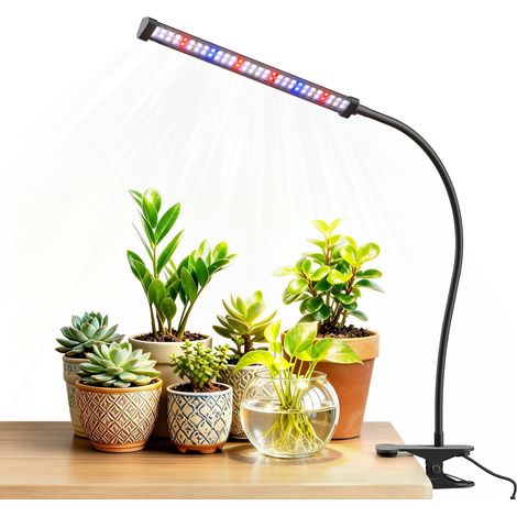 10-w-led-pflanzenlampe Zum Anklemmen Mit 60 Vollspektrum-leds (5700 K), Rgb-weißlicht, 5 Einstellbaren Helligkeitsstufen, 4/8/12/18-stunden-timer Für Zimmerpflanzen, Einzelkopf [energieklasse]