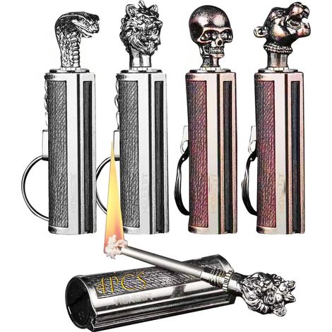 Set Mit 4 Dauerzündhölzern, Ewiges Feuerzeug, Notfall-feuerstarter-set, Metall-schlüsselanhänger, Unbegrenzt Wasserfester Streichholz