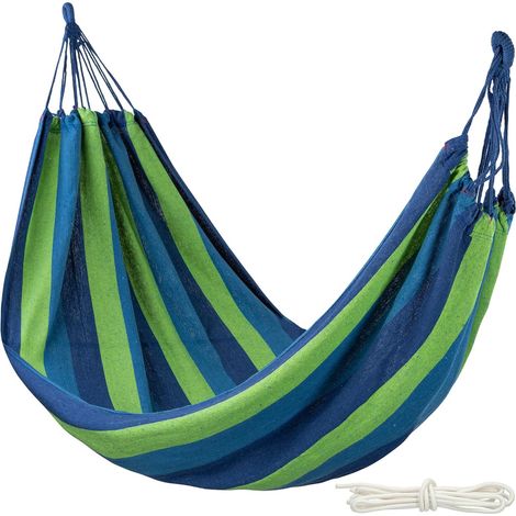Camping – Hängematte Aus Baumwolle Für 1 Person, Outdoor-hängematte Mit Aufhängeseil, 200 X 100 Cm, Höhe 180–190 Cm, Inklusive Tragetasche, Blau