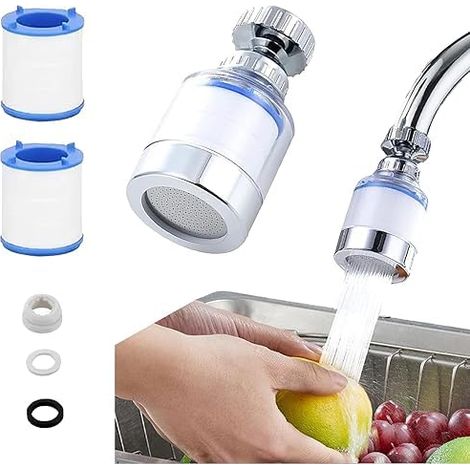 360°-wasserhahnfilter, Wasserhahnfilter Mit 2 Austauschbaren Baumwollfilterelementen, Entkalker Für Küche, Spüle, Haushalt Und Bad