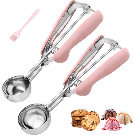 Set Mit 2 Kekslöffeln Zum Backen Mit Rosa Griffen, Aus 18/8-edelstahl Mit Weichem, Ergonomischem Griff