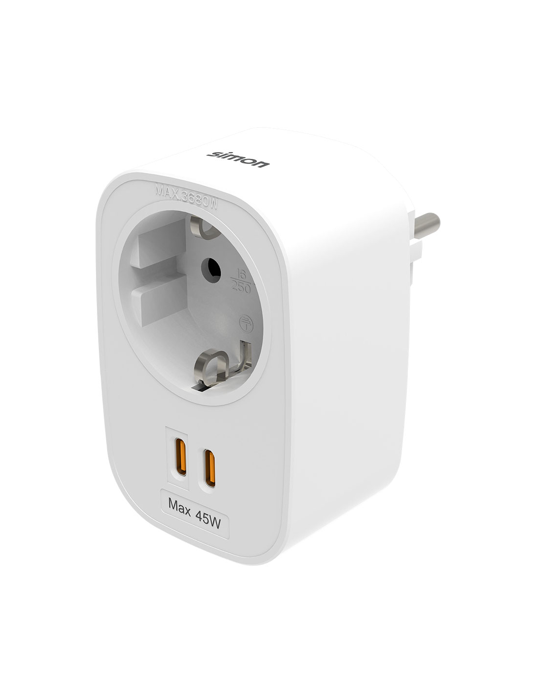 Kombi-steckeradapter 2p+t 16a Mit Usb-c-ausgang 45w Dual Weiss