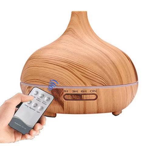 Ultraschall-ätherischöl-diffusor Aus Holz, Leiser Luftbefeuchter Für Schlafzimmer Mit Fernbedienung, Aromalampe Im Design Helles Holz (ohne Öle)-lsw