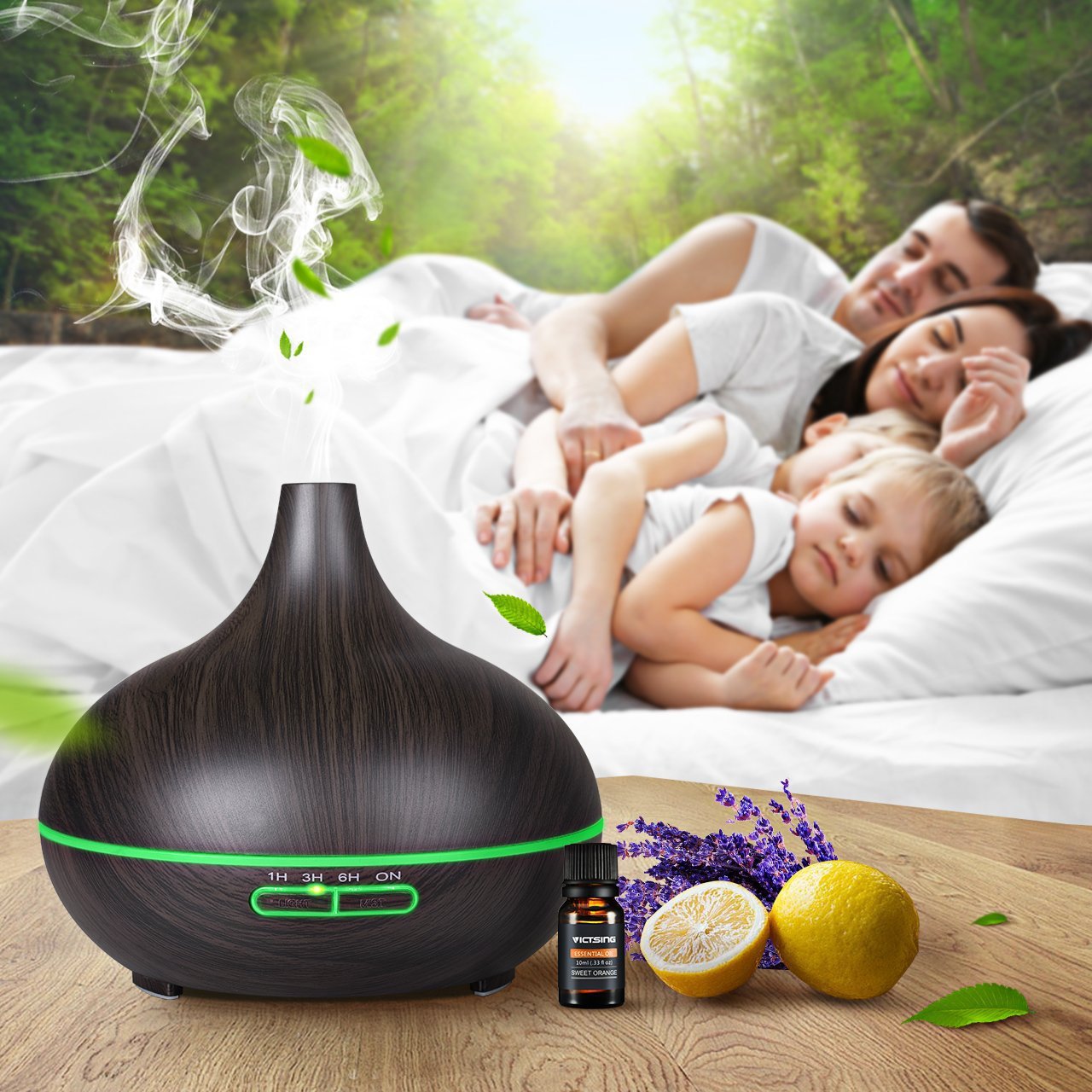 Ätherische Öle Diffusor Aus Holz, Ultraschall-luftbefeuchter Leise Für Schlafzimmer, Aromatherapie Ohne Fernbedienung (modell Dunkelholz), 1 Stück Ohne Öl-lsw
