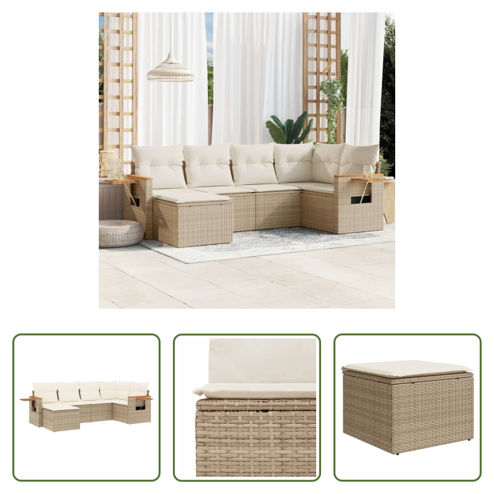 Vidaxl Rattan - 6-tlg. Garten-sofagarnitur Mit Kissen Beige Poly Rattan