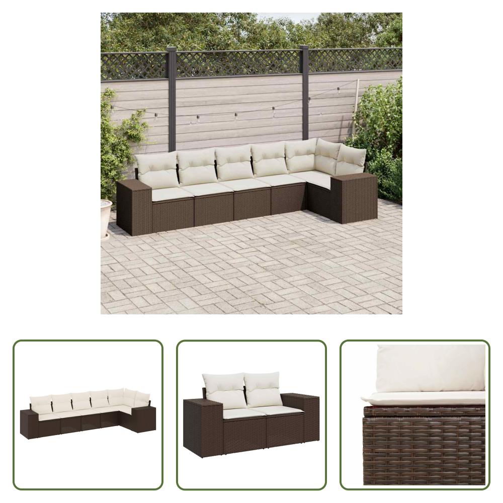 Vidaxl Rattan - 6-tlg. Garten-sofagarnitur Mit Kissen Braun Poly Rattan