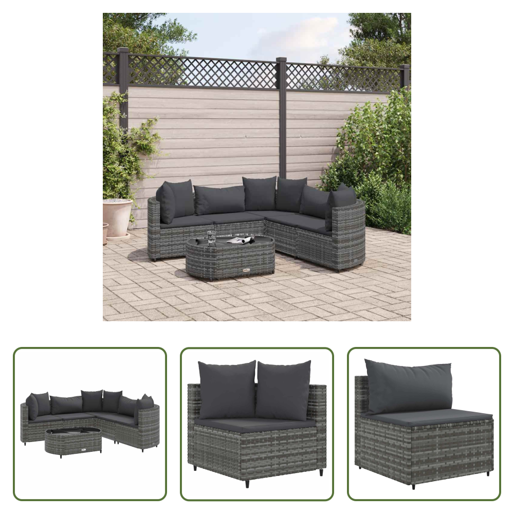Vidaxl Gartensessel - 6-tlg. Garten-sofagarnitur Mit Kissen Grau Poly Rattan