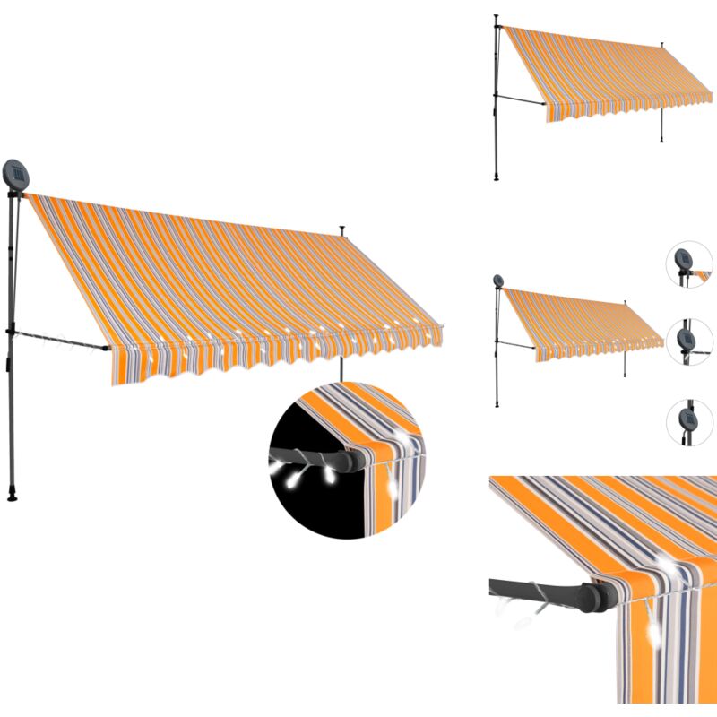Einziehbare Markise Handbetrieben Mit Led 350 Cm Gelb Und Blau - Markise - Sonnenschutz - Gartendekoration - Outdoor Möbel - Terrasse