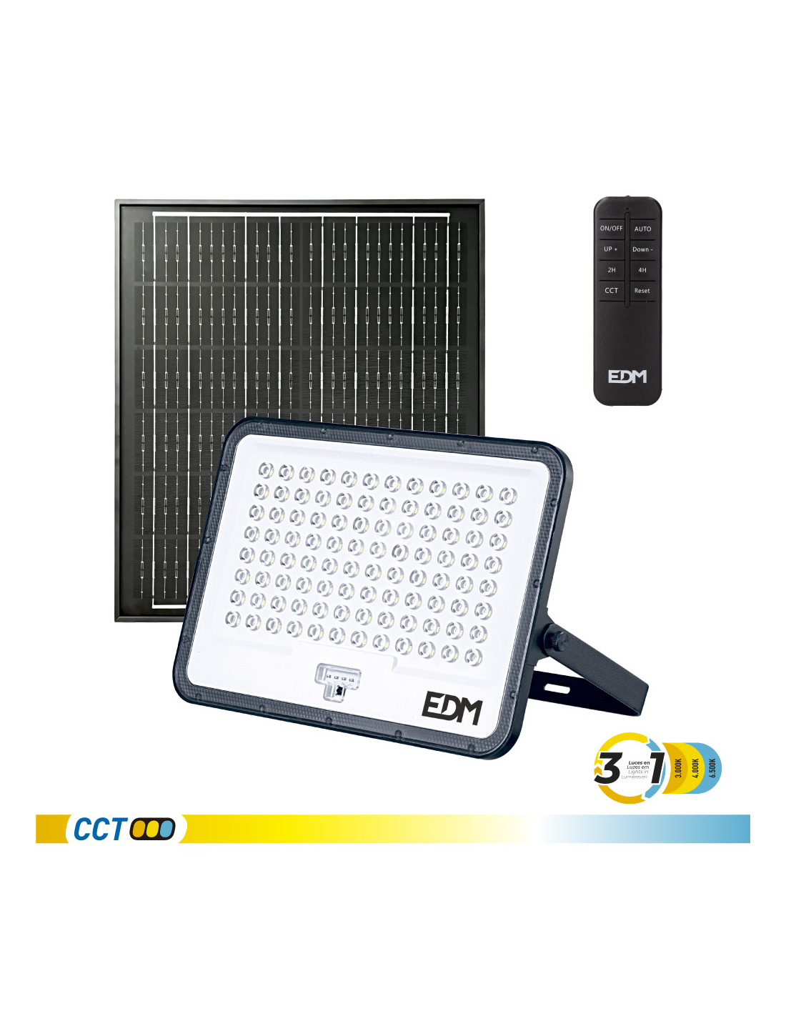 Projecteur Solaire Led 3 Cct Éclairage Solaire Puissant 3200 Lm, 3 Températures De Couleur - Edm