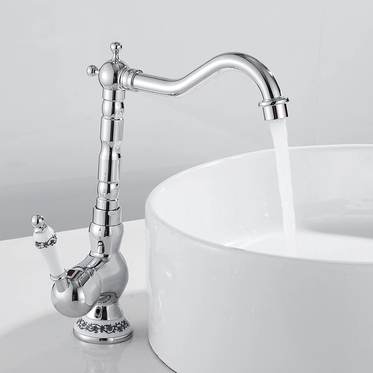 Küchen- Und Badezimmermischer Aus Massivem Messing, Einlochiger Retro-mischer Mit Spritzhemmendem Perlator, Oberfläche Verchromt-lsw
