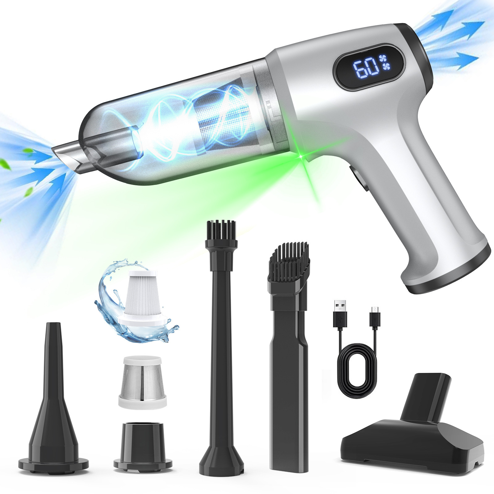 Tragbarer Starker 2-in-1-auto-staubsauger, Staubsauger Und Reifenpumpe Mit Luftbläser, Kompakter Hochleistungs-autostaubsauger-lsw