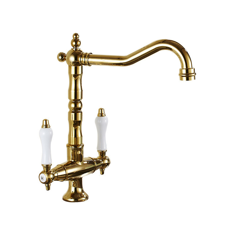 Retro-waschbeckenmischer Aus Massivem Messing, Klassischer Europäischer Stil Mit Zwei Griffe, Kreatives Design In Titanfarbe Für Küche Und Spüle-lsw