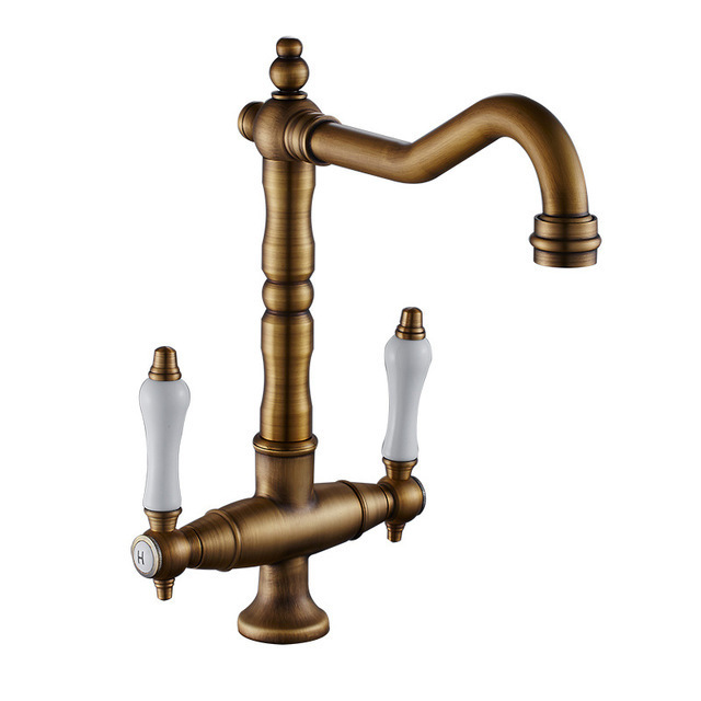 Retro-waschbeckenmischer Aus Massivem Messing, Klassischer Europäischer Stil Mit Zwei Griffen, Kreatives Antikes Design Für Küchenspüle Und Badezimmer-lsw