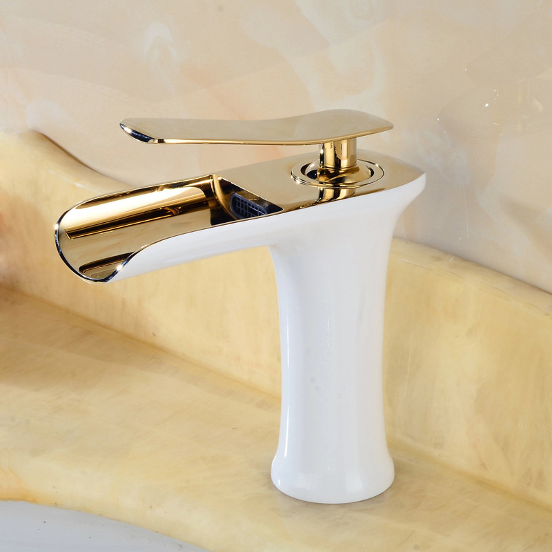 Einhebelmischer Für Waschbecken Aus Massivem Messing, Nordischer Stil, Weiß-golden, Für Aufsatz- Oder Einbaubecken, 1 Stück-lsw