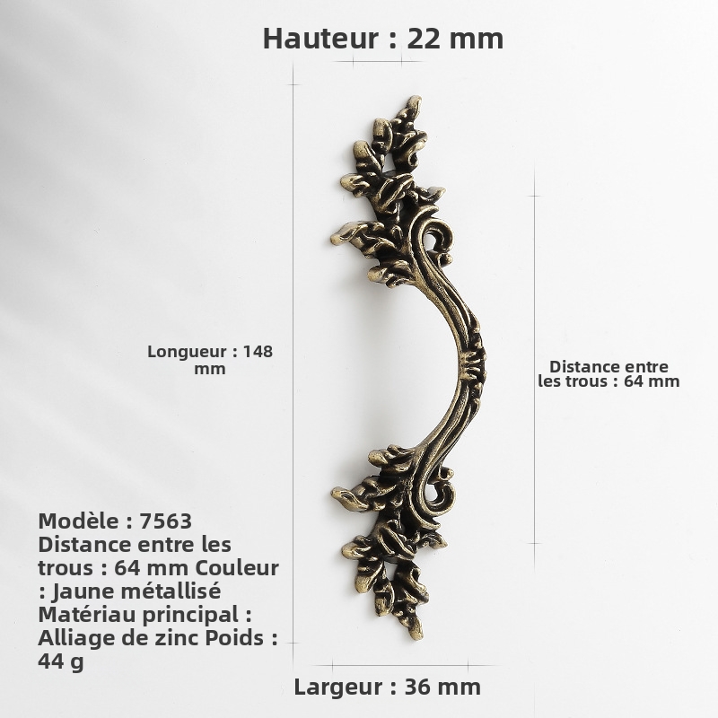 Retro Europäischer Schranktürgriff, Zinklegierung Mit Goldenem Und Antiksilbernem Hängeringe, Gravierte Muster, Möbelbeschläge Für Schubladen, Lochabstand 64 Mm - 10er Pack-lsw