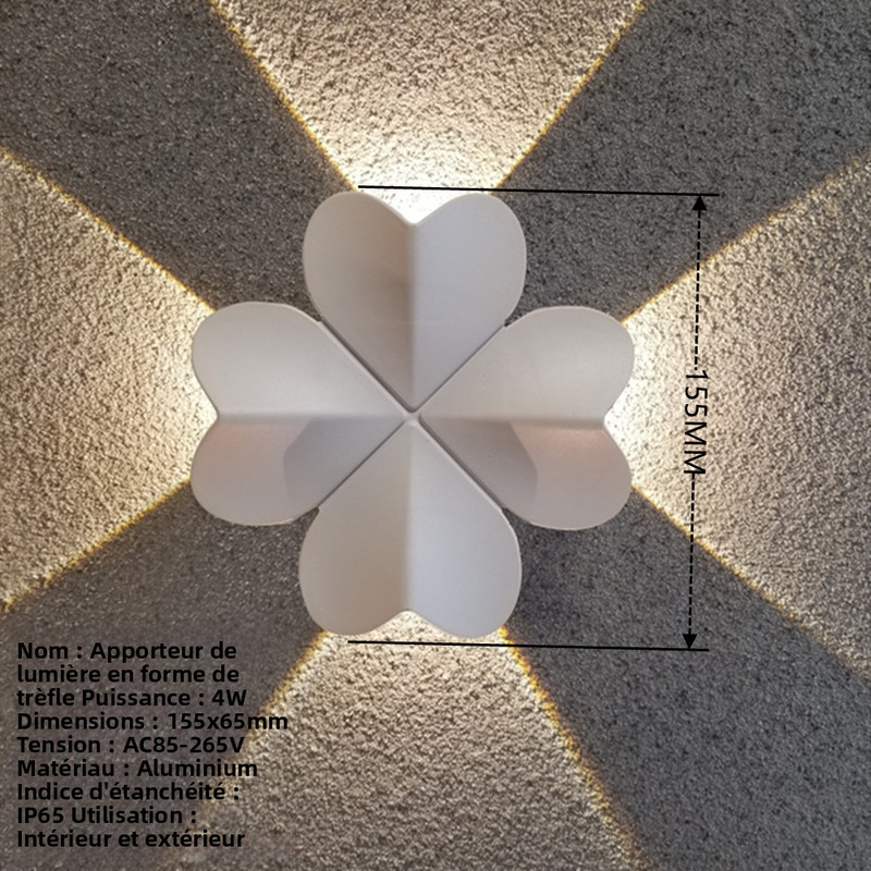 Wasserdichte Außenwandlampe Ip65, Moderne Wandbeleuchtung Im Design Eines Vierblättrigen Kleeblatts, Dekorative Beleuchtung Für Garten, Hof, Flur Und Balkon, Led 4w Neutralweiß 4000k-lsw