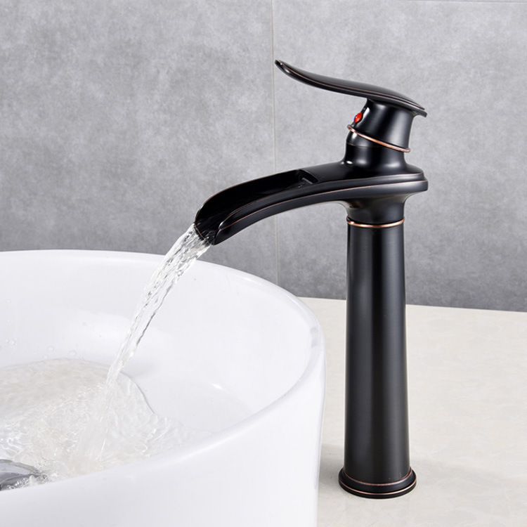 Antiker Europäischer Stil Massivmessing Wasserfall-waschbeckenmischer Für Aufsatzwaschbecken Im Badezimmer, Antikes Schwarz Mit Zulaufschlauch-lsw