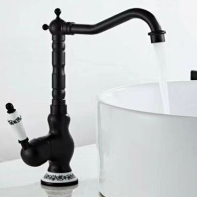 Einloch-mischbatterie Aus Massivem Messing Im Französischen Retro-stil, Mit Spritzschutz Für Bad Und Küche, Schwarz-lsw