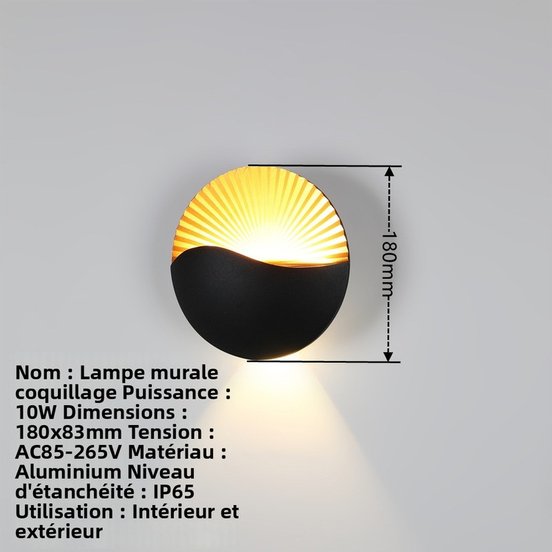 Wandleuchte Für Außenbereich, Wasserdicht Ip65, Moderne Wandlampe Im Muschel-design In Schwarz Und Gold, 10w Led-beleuchtung, 4000k Neutralweiß, Für Garten, Hof, Balkon Und Flur-lsw