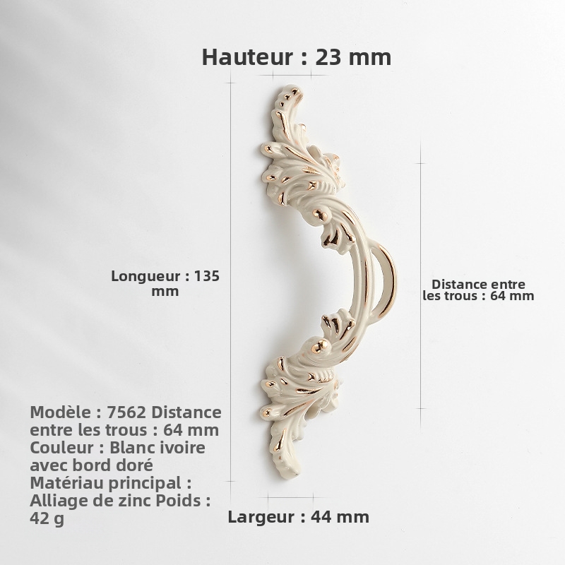 Europäischer Retro-stil Schranktürgriff Aus Zinklegierung, Goldener Und Antiker Silberner Hänge Ring Mit Gravierten Motiven, Möbel- Und Schubladenbeschlag Modell Elfenbeinweiß Mit Goldenem Rand 7562-6