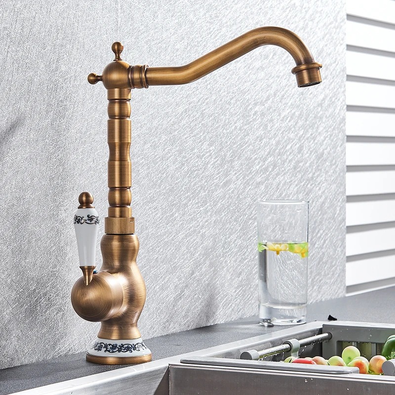 Mischbatterie Aus Massivem Messing Im Französischen Retro-stil, Einloch-armatur Für Küche Und Bad Mit Spritzschutz-aerator, Antike-optik-lsw