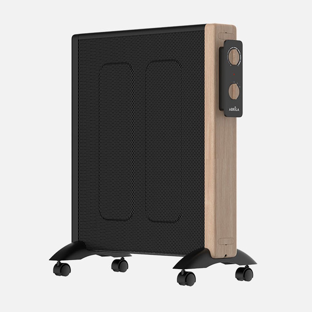 Mikraradiator Badin 2000w Schwarz/holz 2pot Anti-kippsicherheit 4elem. Thermostat.reg.rad Und Räder 63x53x27cm