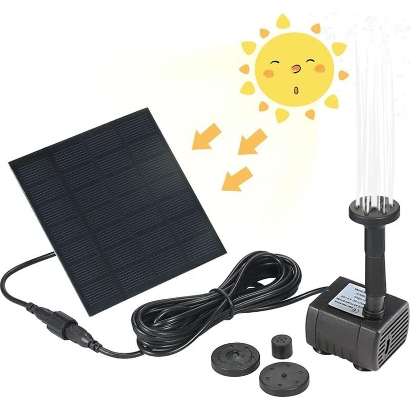 Pompe Solaire Carrée 1,2 W Cc Pour Fontaine, Fontaine Solaire Carrée 1,2 W (kit Complet Avec Buse Incluse)