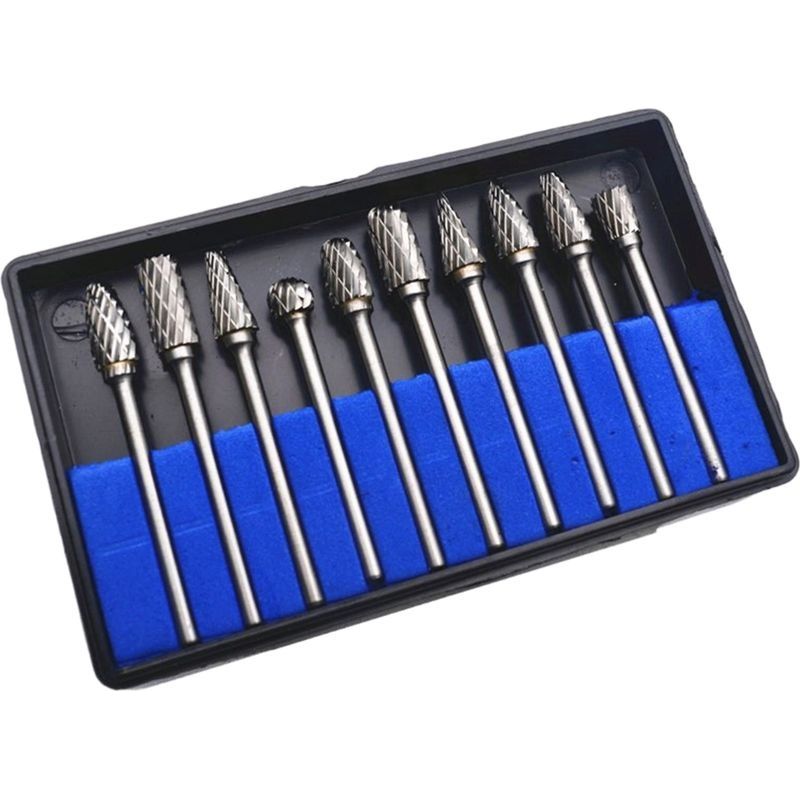 Jeu De Fraises Rotatives Acier Carbure De Tungstène Double Tranchant Pour Outil Rotatif, 10 Pièces Tige De 1/8 Pouce Pour Outil Rotatif Pour La Sculpture Sur Bois, Le Polissage Des Métaux, La Gravure