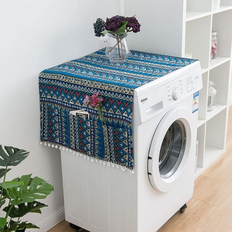 Housse De Protection, 130 X 55 Cm Housse De Protection Pour Réfrigérateur Avec Poches De Rangement, Couvercle Anti-poussière Pour Lave-linge Réfrigérateur À Porte Simple (triangle Bleu)-