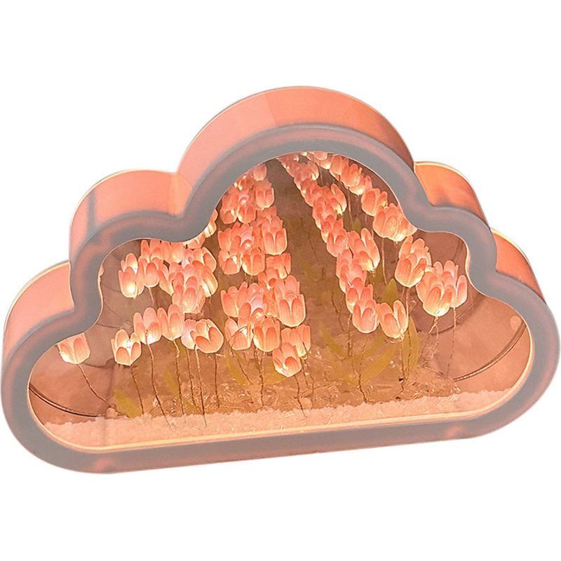 Veilleuses Miroir Tulipe Et Nuage, 20 Fleurs Roses, En Plastique, Piles Intégrées, Lampe À Monter Soi-même, Pour Anniversaire, Saint-valentin