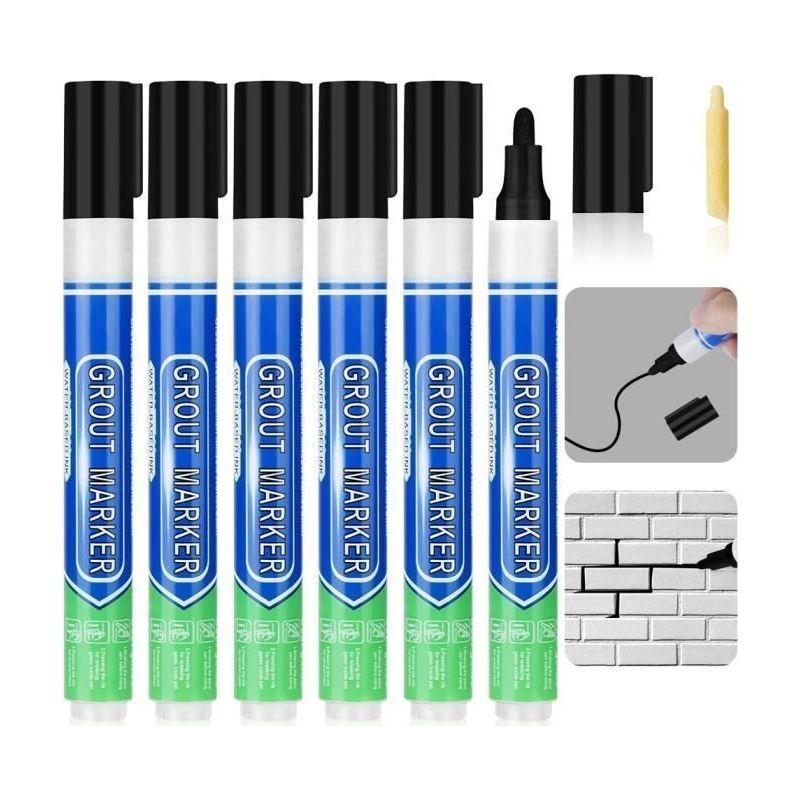 Joint Carrelage Noir,6pcs Stylo De Carrelage À Coulis, Imperméable Marqueur Joints,rénovateur De Coulis Pour Salle De Bain, Cuisine
