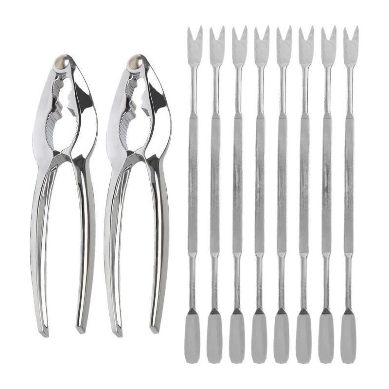 10 Outils Pour Fruits De Mer, Outils De Mer Avec 2 Pinces De Crabe Et 8 Fourchettes,pince À Crabe Homard Et Noix En Acier Inoxydable