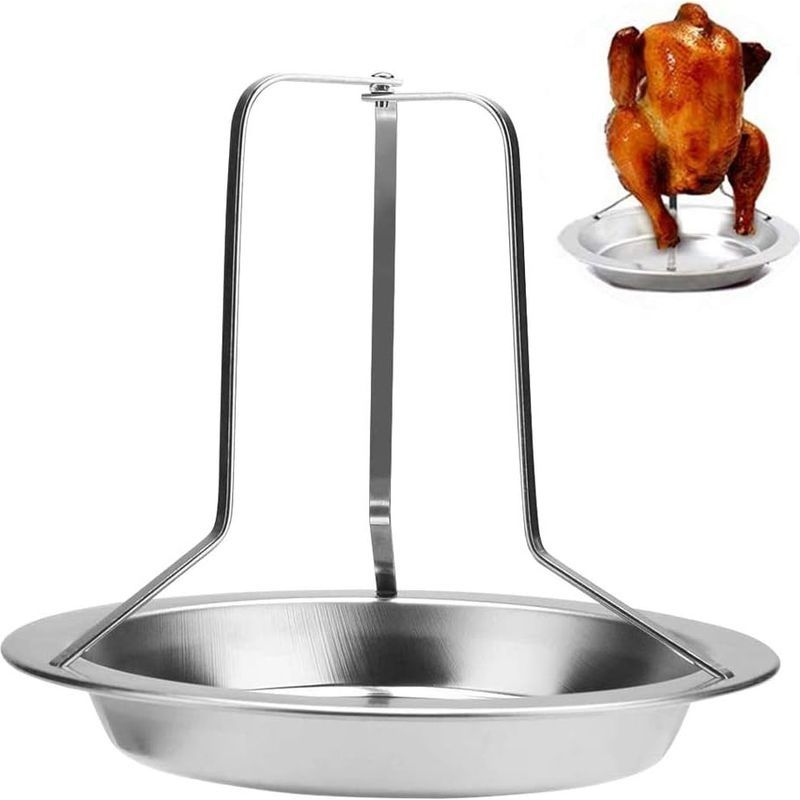 1 Ensemble De Support De Rôtissoire De Poulet Vertical En Acier Inoxydable Cônette De Bière Support Vertical De Poulet De Rôtissoire Avec Lèchefrite Pour Four-