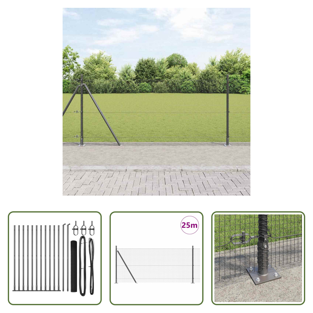 Stahlzaunpfosten - Zaunpfosten Grau 25 X 1 M (16 X 16 Mm Netz) Stahl