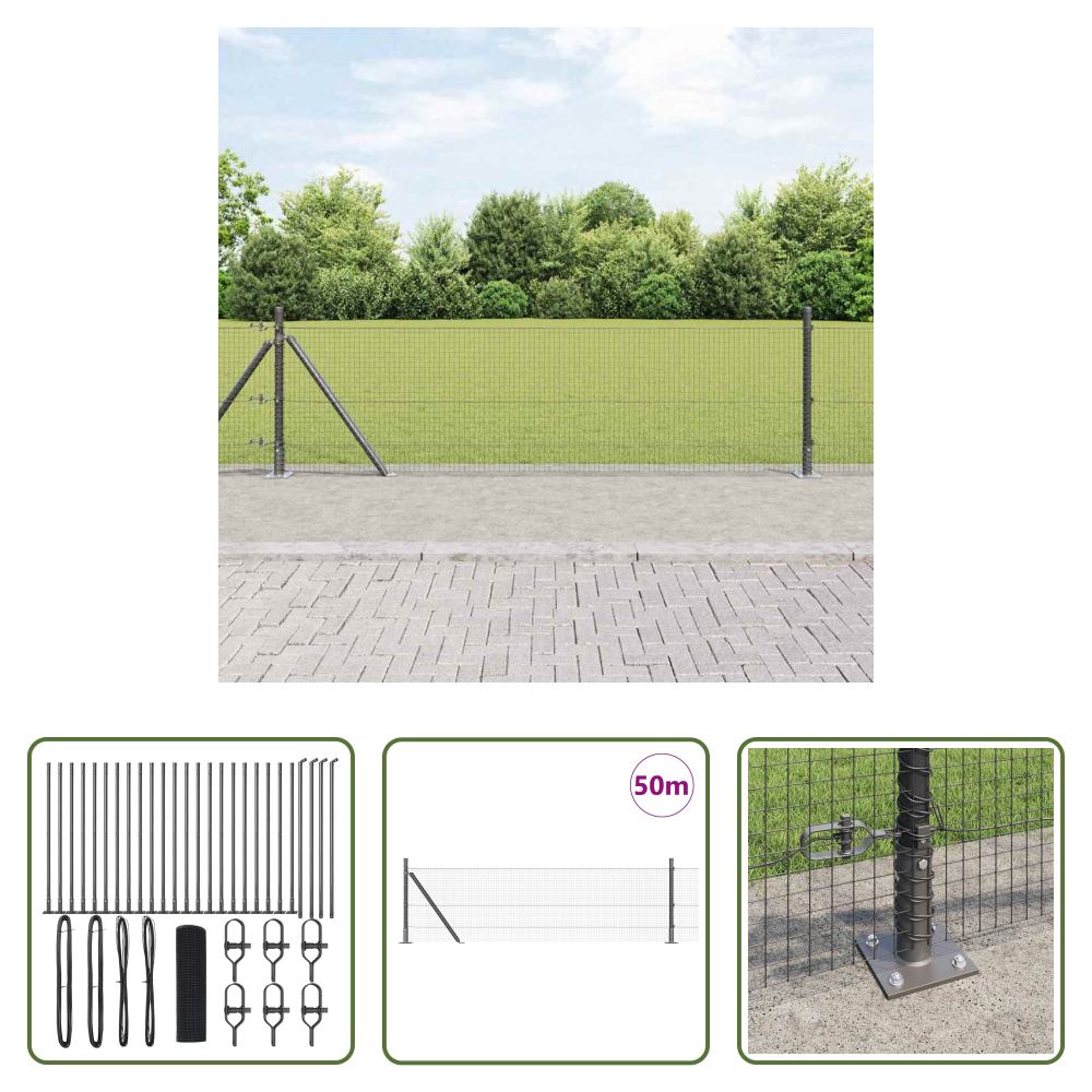 Vidaxl Stahlzaunpfosten - Zaunpfosten Grau 50 X 0,6 M (19 X 19 Mm Mesh) Stahl Und Pvc