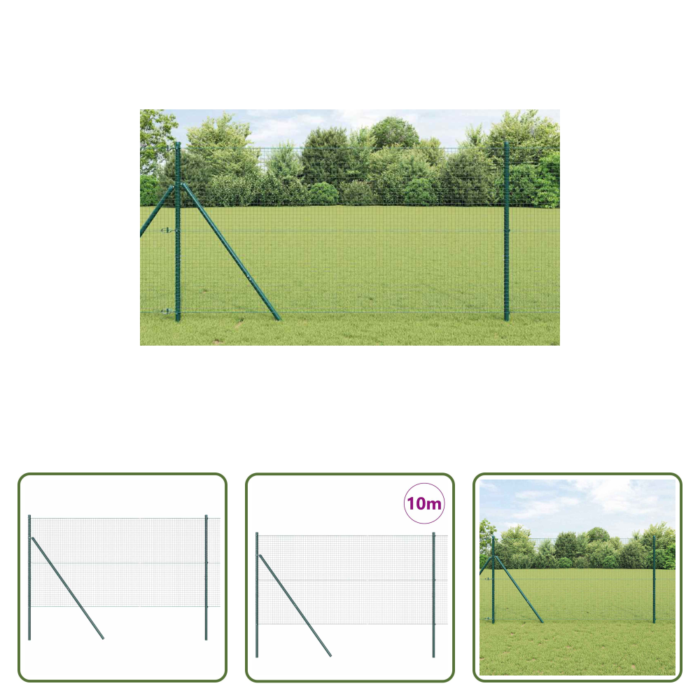 Stahlzaunpfosten - Zaunpfosten Grün 10 X 1 M (25 X 25 Mm Maschen ) Stahl