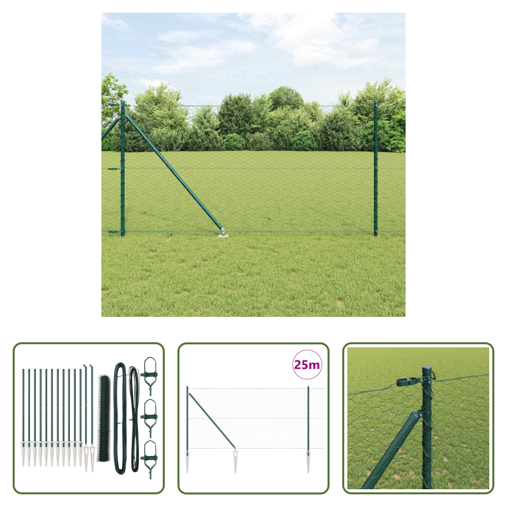 Vidaxl Stahlpfosten - Zaunpfosten Grün 25 X 1 M (36 Mm Maschen) Stahl