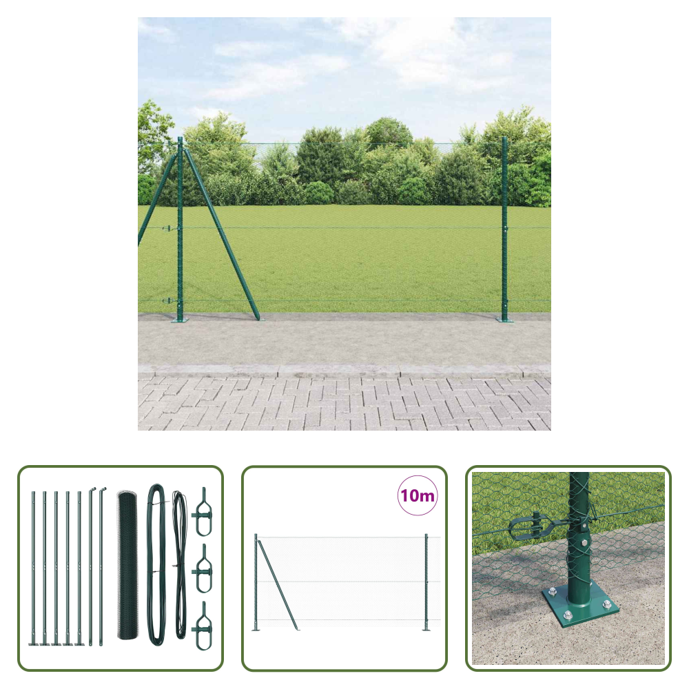 Vidaxl Außenpfosten - Zaunpfosten Grün 10 X 1,2 M (13 Mm Maschen) Stahl Und Pvc
