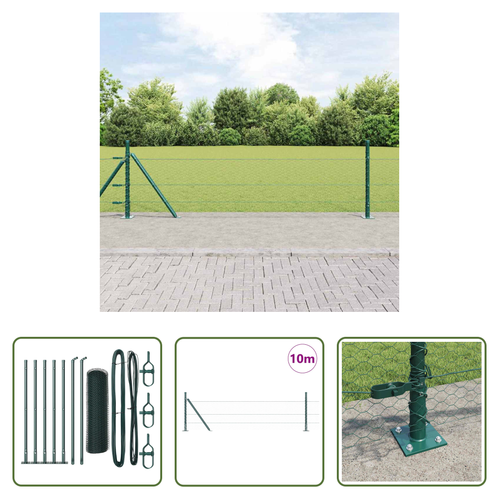 Vidaxl Außenpfosten - Zaunpfosten Grün 10 X 0,5 M (25 Mm Maschenweite) Stahl Und Pvc