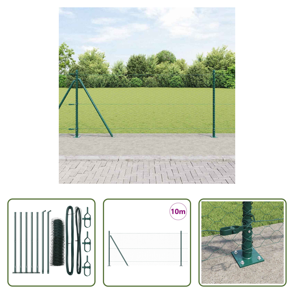 Vidaxl Außenpfosten - Zaunpfosten Grün 10 X 0,8 M (36 Mm Mesh) Stahl Und Pvc