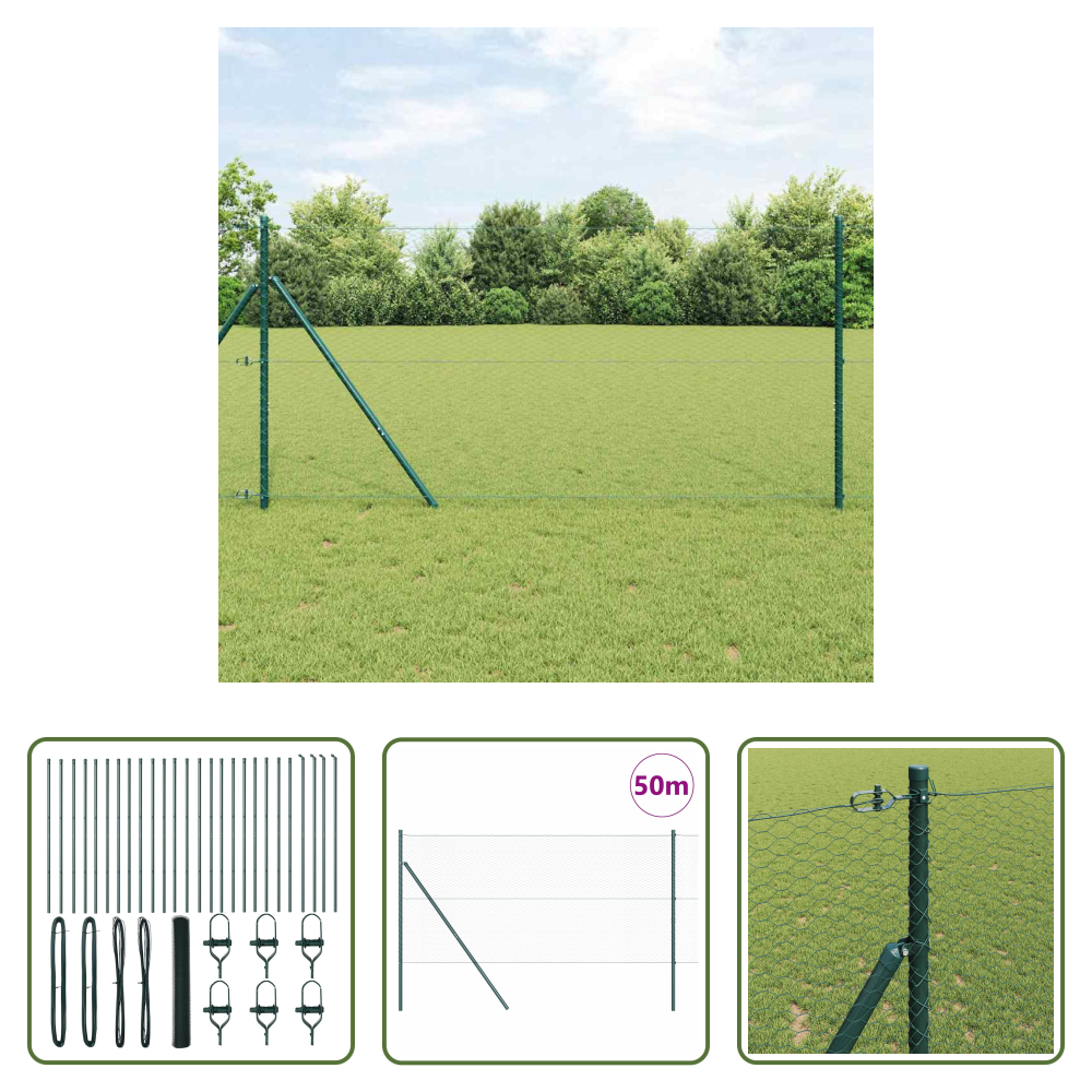 Außenzaun - Zaunpfosten Grün 50 X 1 M (25 Mm Maschenweite) Stahl Und Pvc