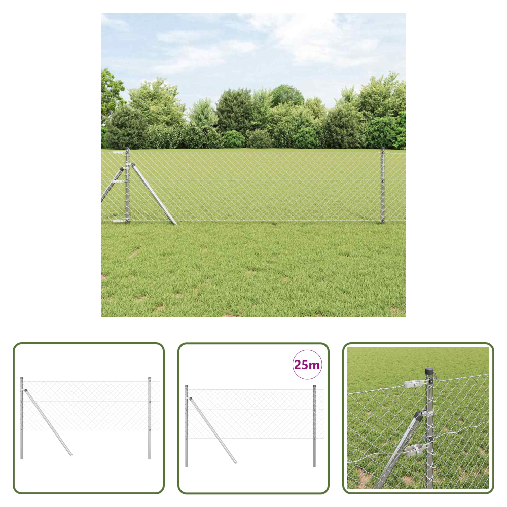 Vidaxl Stahlzaun - Zaunpfosten Silber 25 X 0,8 M (40 X 40 Mm Maschen) Stahl