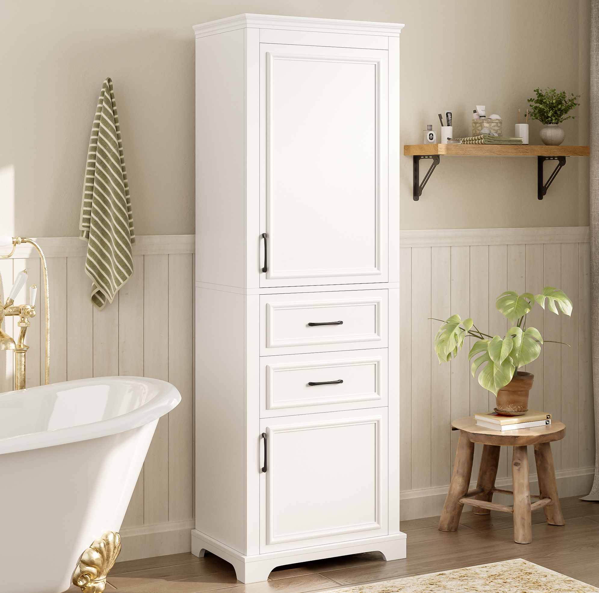 Badezimmerschrank 60 X 40 X 180 Cm Aus Mdf, 2 Schubladen, 2 Schränke, Weiß