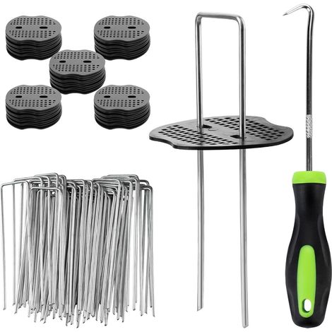 50 Gartenpfähle Mit 50 Unterlegscheiben, Verzinkte Stahl-befestigungspfähle Für Unkrautvlies Und Gartenbedarf
