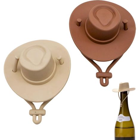 2 Stück Silikon-weinflaschenverschluss Cowboyhut-weinflaschenverschluss Melonenhut Flaschenaccessoire Für Party Bierfest (khaki + Braun)