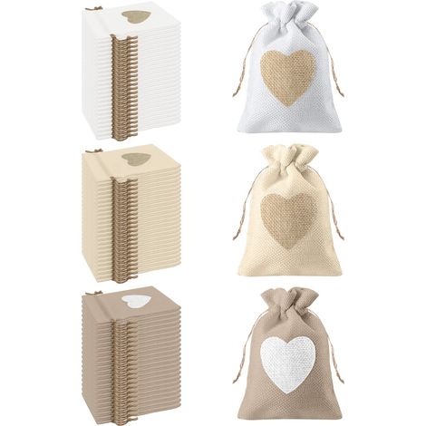24 Jutesäckchen Mit Herzmuster, 10 X 14 Cm, Für Gastgeschenke, Süßigkeiten, Geschenke, Taufen, Geburtstage, Weihnachten, Kleine Größen (kombination), Mehrfarbig