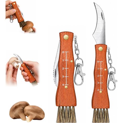 2-teiliges Pilzmesser-set (4 Cm), Mit Integrierter Bürste, Liner-lock-verriegelung, Für Camping