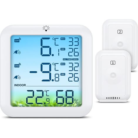 Kabelloses Kühlschrankthermometer, Digitales Thermometer Mit 2 Sensoren, Farbdisplay, Maximal-/minimalwerten, Alarmfunktion, Gefrierfachtemperatursensor, Usb-/batteriebetrieb Für Zuhause