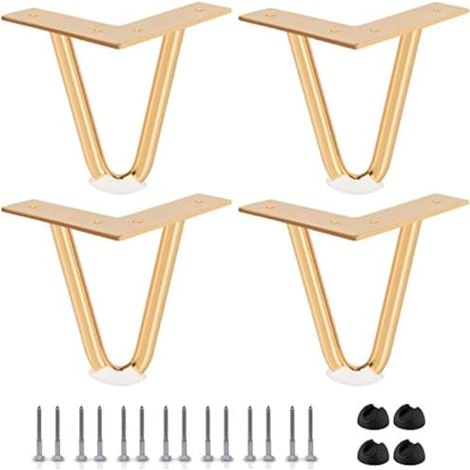 Set Mit 4 Haarnadelbeinen (10,2 Cm), Stabile Metallmöbelbeine Mit Gummibodenschonern Und Schrauben